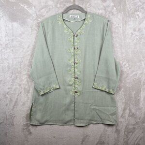 Madam Ladies High Fashion XL Light Green Embroidered Tunic Top With 3/4 Sleeves